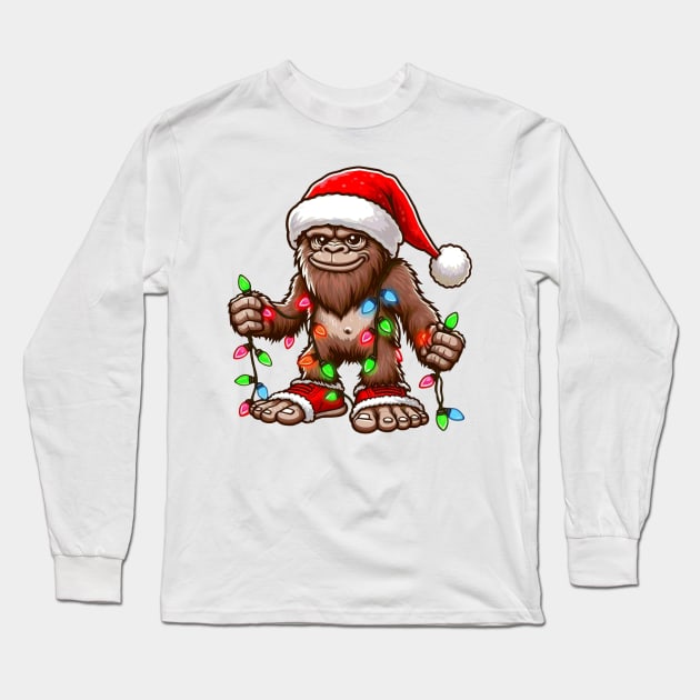 Bigfoot Santa Christmas Tree Lights Long Sleeve T-Shirt by Etopix